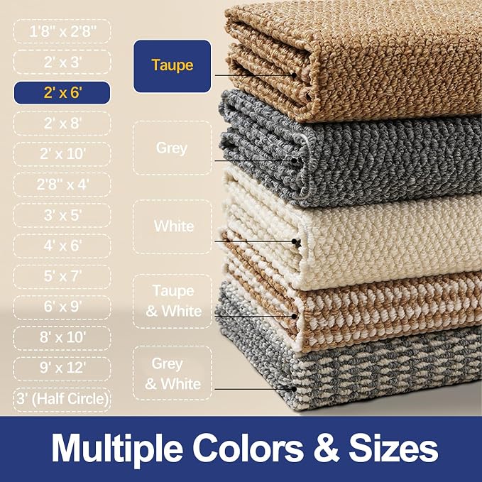 Faux Jute Hallway Runner Rug 2'x6', Washable & Non-Slip, Taupe | 0.27" Low Pile
