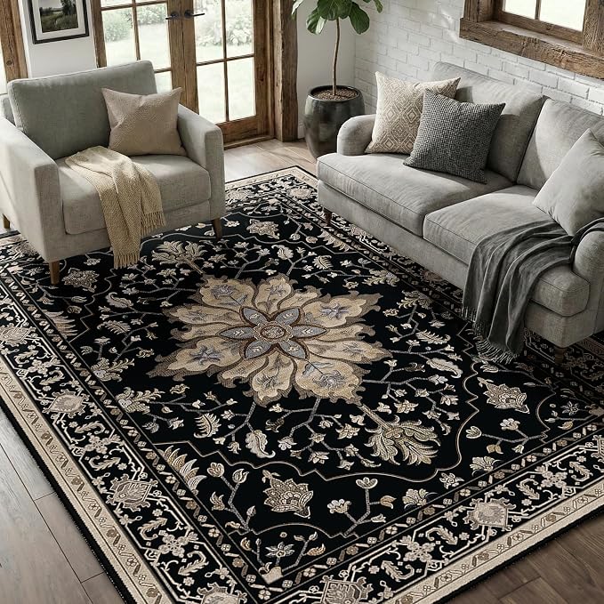 RELEANY Area Rugs 6'x8' Washable Non-Slip, Floral Vintage Distress Medallion