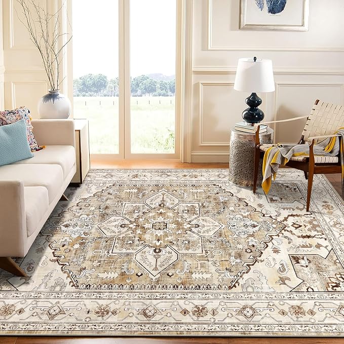 Yamaziot Area Rug 5x7, Non-Slip Washable Boho Vintage Living Room Bedroom Rug