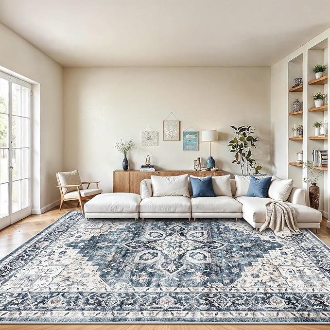 AMADA HOMEFURNISHING 8x10 Washable Area Rug, Low-Profile