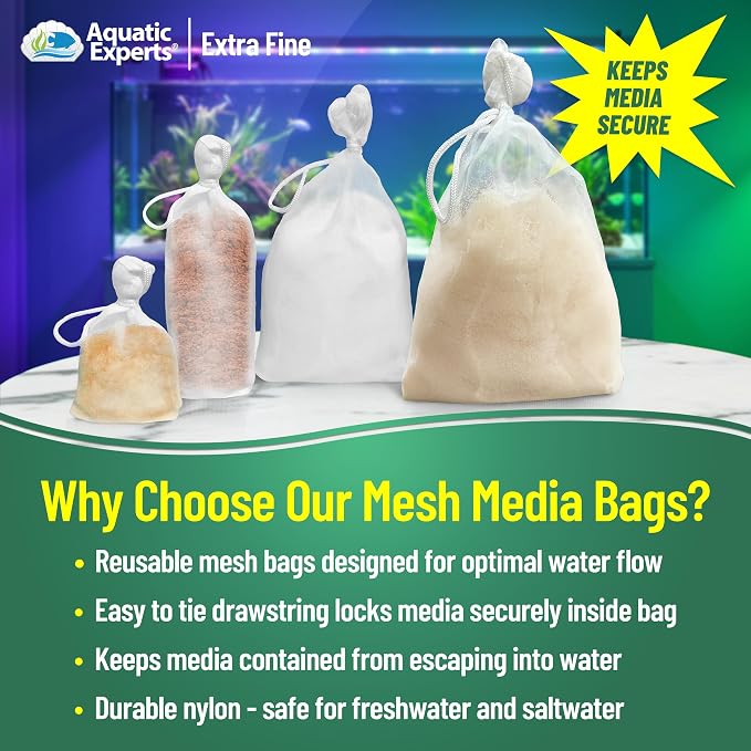 Aquatic Experts Extra Fine Aquarium Media Bag, Durable Drawstring Bags