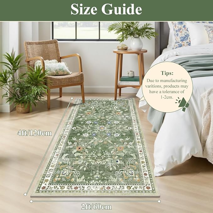 Yamaziot Washable Runner Rug 2x4 – Non Slip Boho Floral Hallway Runner Rug