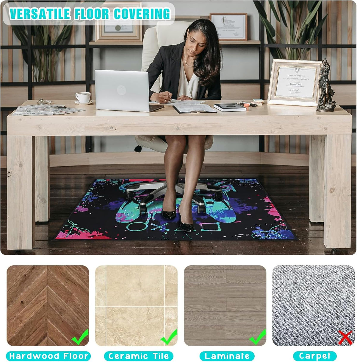 Gaming Chair Mat for Hardwood Floor 36"X 48" Office Chair Rug for Game Rolling Chairs Computer Desk Heavy Duty Non-Slip Low Pile Rugs Gamer Protector Mats for Hard Floor & Tile