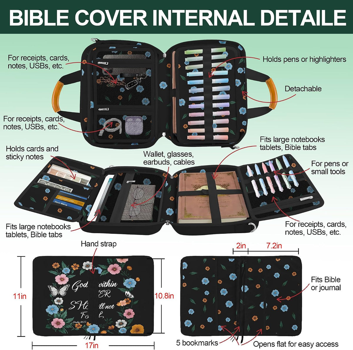 Butterfly Floral Bible Cover Case for Women,Large Boho Church Bag,Bible Bags for Women Organizer,Bible Study Supplies Journaling Kit Book Carrying Case with Bible Highlighters Shoulder Strap