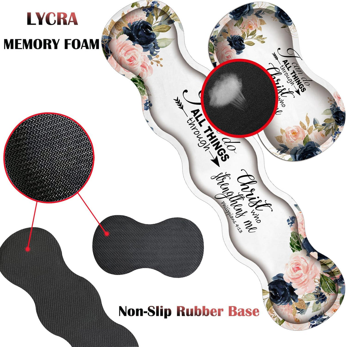 4 in 1 Mouse Pad Combo, Large Gaming Mouse Pad + Keyboard Wrist Support + Mouse Wrist Rest + Coaster, Table Pad with Stitched Edge Memory Foam Ergonomic Wrist Pad Set, Bible Phil 4-13 Floral