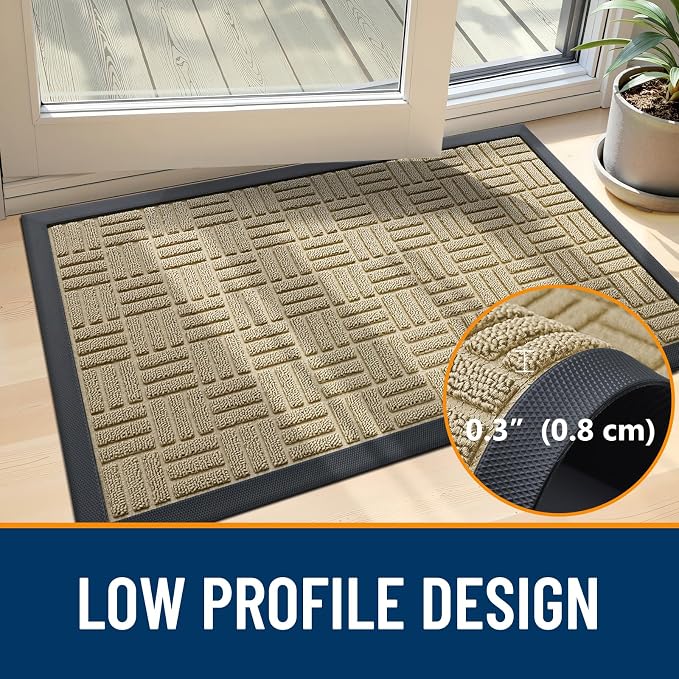 OLANLY Front Door Mat Outside Entrance 71x47, Heavy Duty Sturdy Natural Rubber