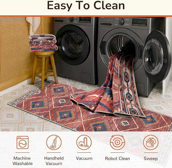 BESTSWEETIE Area Rug 8x8 Rug Machine Washable Non-Slip Low Pile Print Pattern