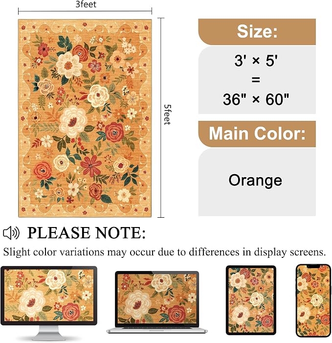 DUKINO 3x5 Area Rug, Floral Rugs