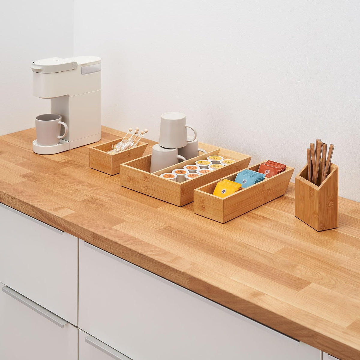 TRINITY EcoStorage® | 4-Piece Bamboo Desk Organizer | w/ Dividers