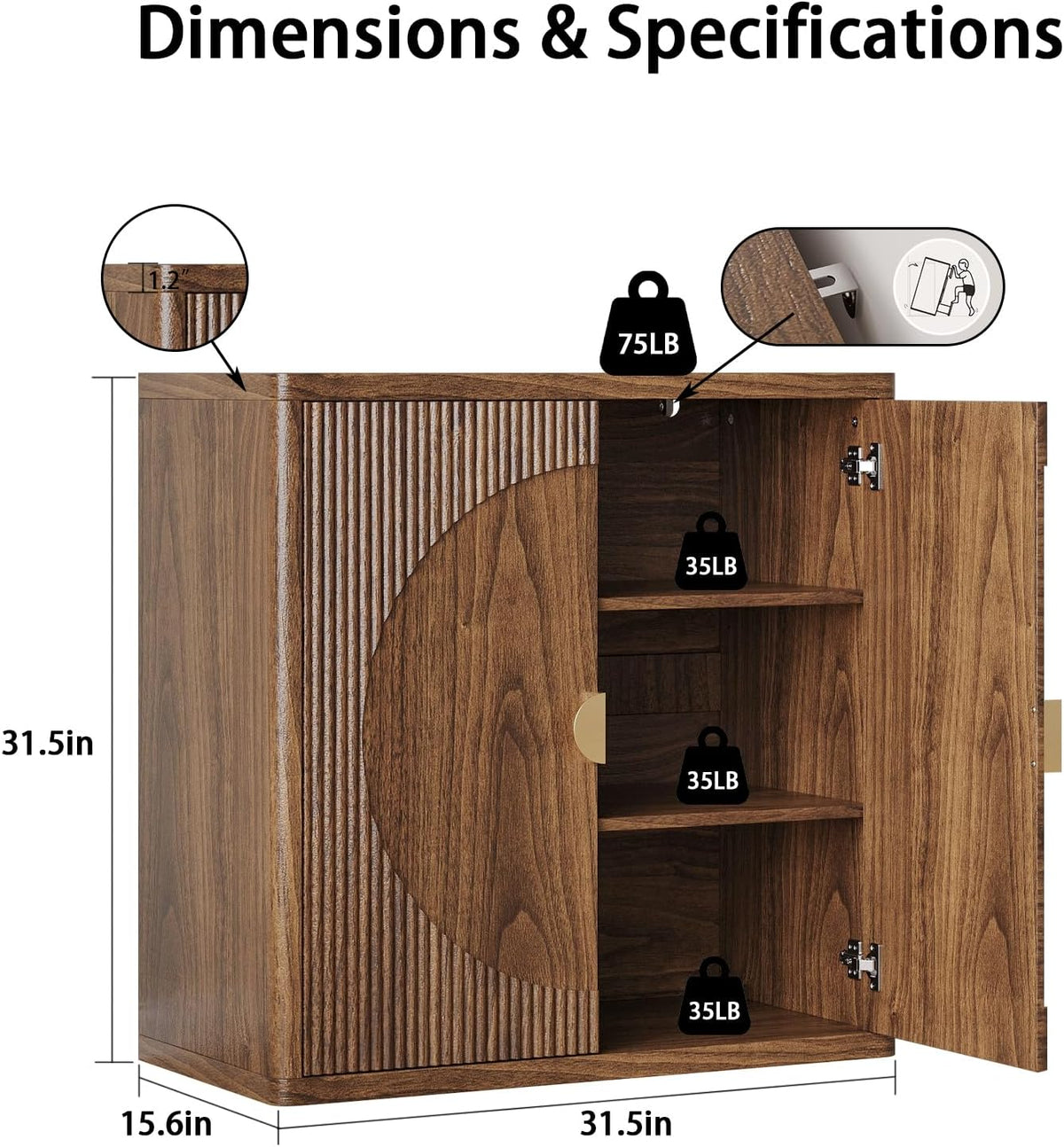 31.5"Sideboard Buffet Cabinet with 3 Adjustable Shelves & 2 Doors (Walnut)