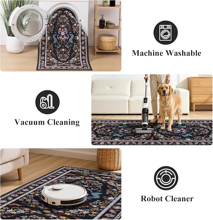 HEBE Washable Hallway Runner Rug 2'x 8' Non Slip Kitchen Rugs Runner, Low Pile