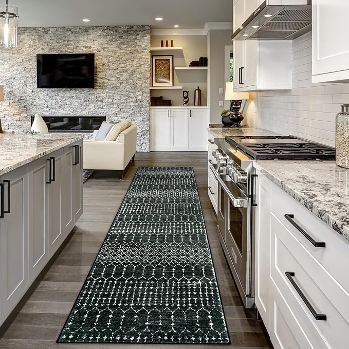 Lahome Moroccan Black Rug 2x8 Washable Non-Skid Kitchen Floor Runner,