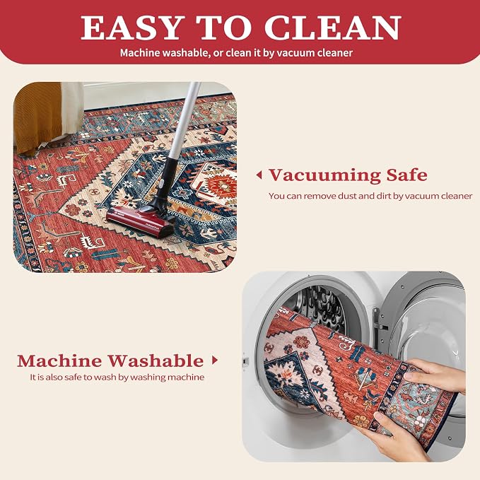 SERISSA 5x8 Area Rugs for Living Room, Large Washable Non-Slip Boho Rug