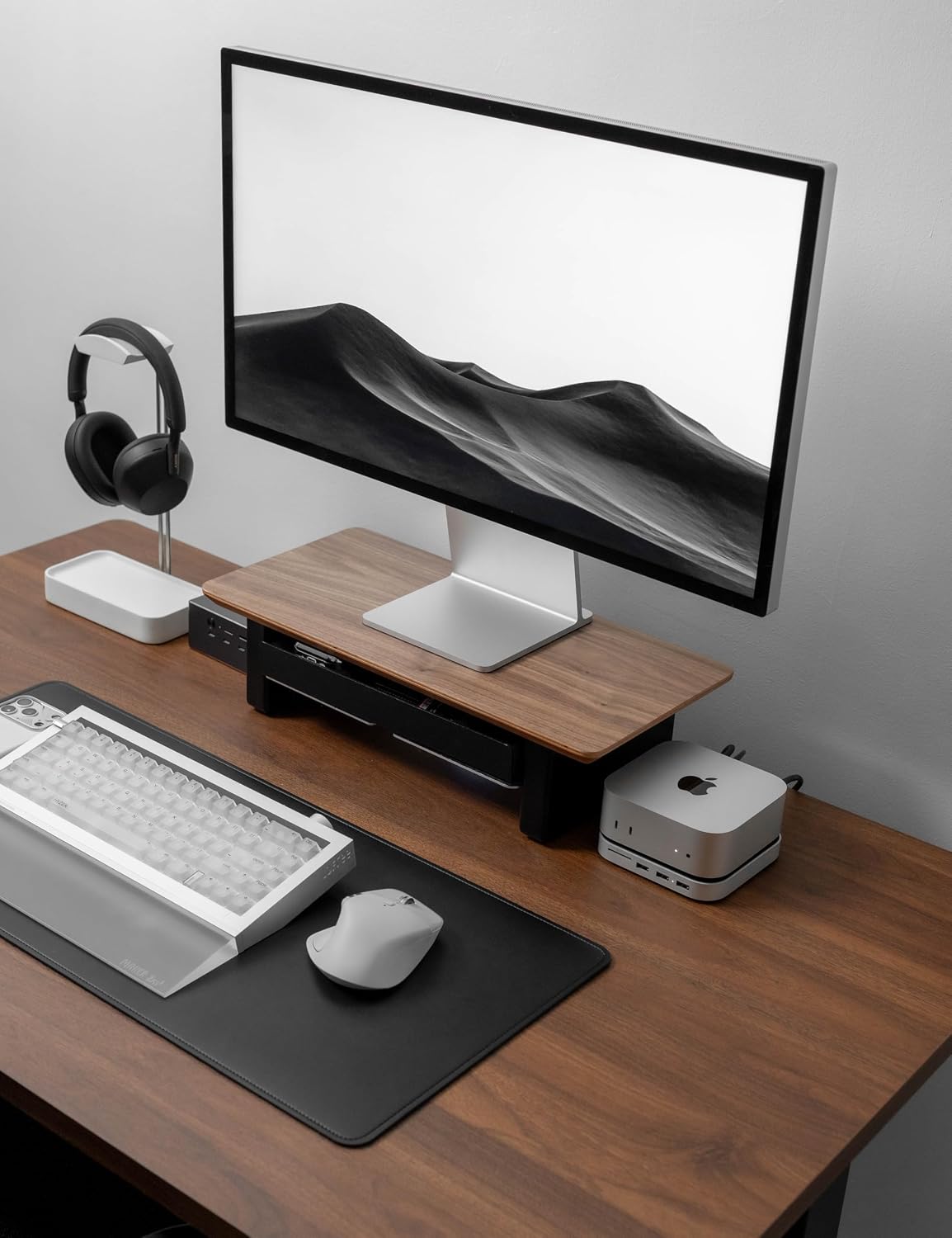 Raico Desk Shelf Mini Monitor Stand, Compact Walnut Wood Organiser, Small Desk Setup, Ergonomic Home Office Accessory (Walnut | 18.8 Inches)