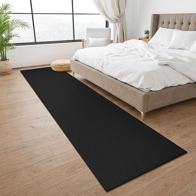 KOZYFLY Black Runners Rugs for Hallway 2x10, Washable Runner Rug, Woven Non
