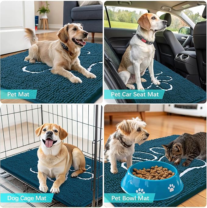 OLANLY Dog Door Mat for Muddy Paws 59x20, Paw Print Design, Absorbs Moisture