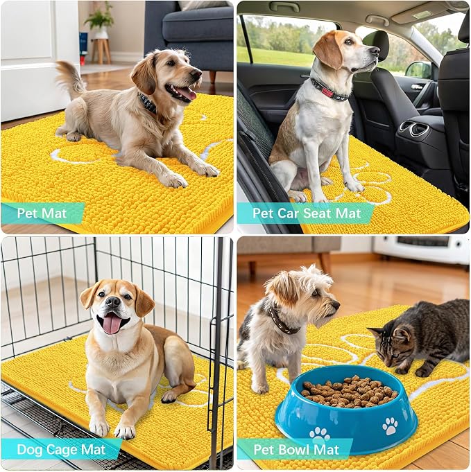 OLANLY Dog Door Mat for Muddy Paws 36x24, Paw Print Design, Absorbs Moisture