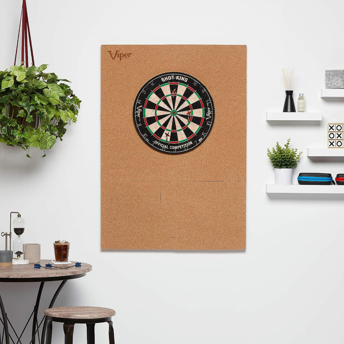 Viper Wall Defender III Cork Dartboard Surround, Reversible Cork Dart Board Wall Protector for 17.75 and 18 Inch Sisal Bristle Dartboards, 8.2 Sq Ft, Tan
