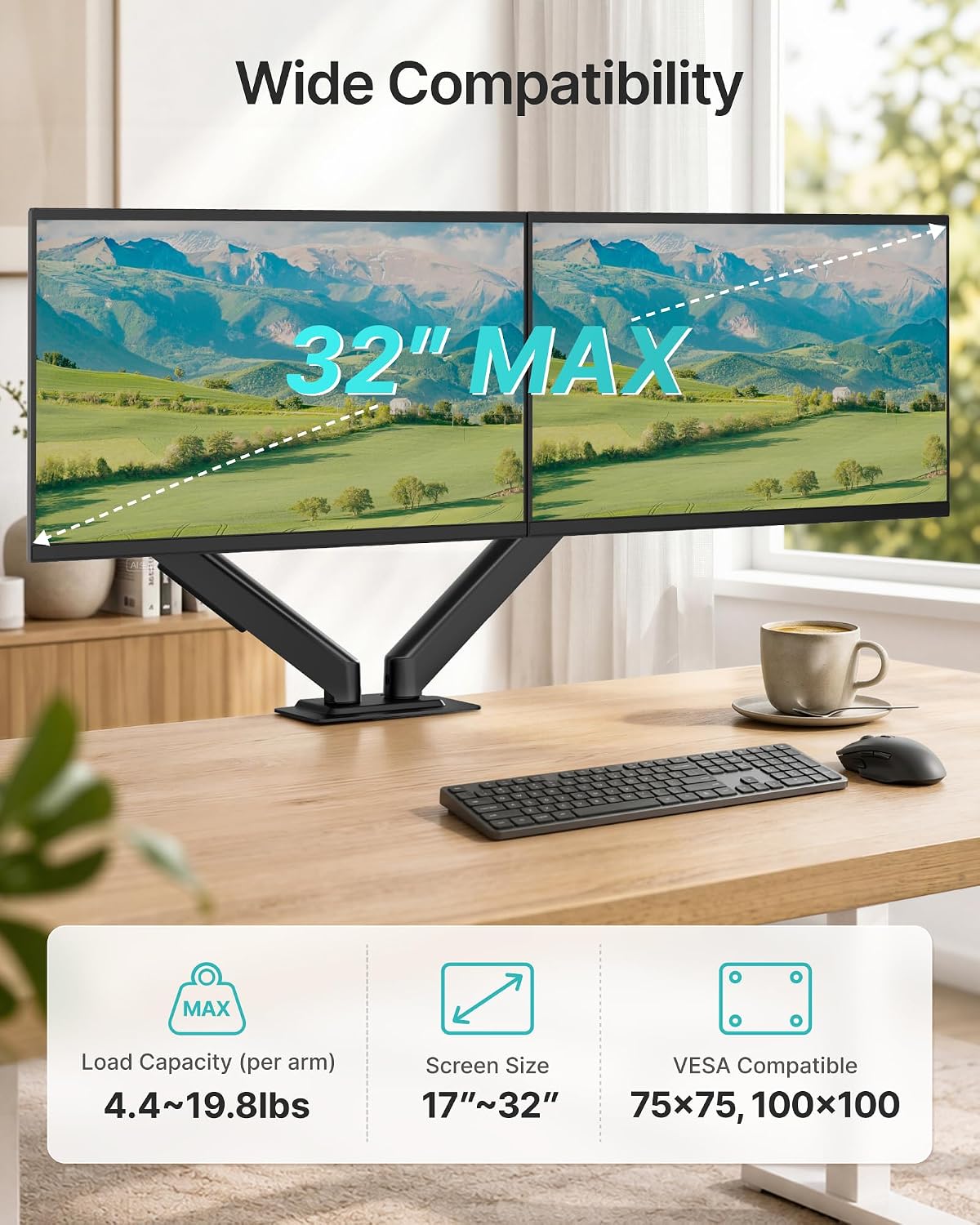 Pegzone Dual Monitor Arm for Up to 32 Inch Screen, Heavy Duty Monitor Mount