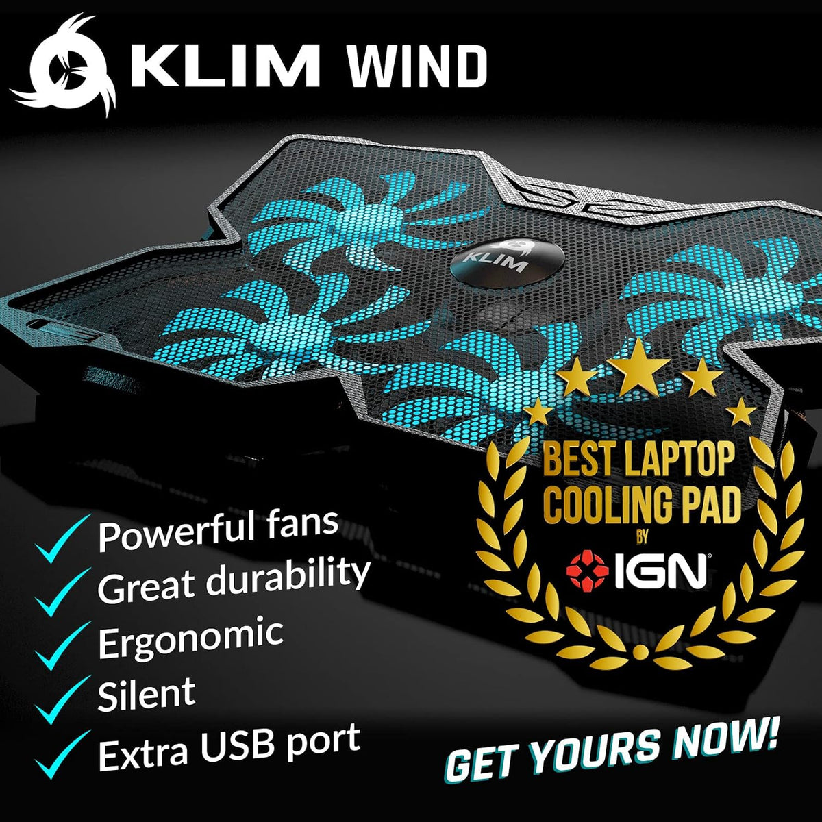 Wind Laptop Cooling Pad with 4 Fans at 1200 RPM, USB Powered Stand