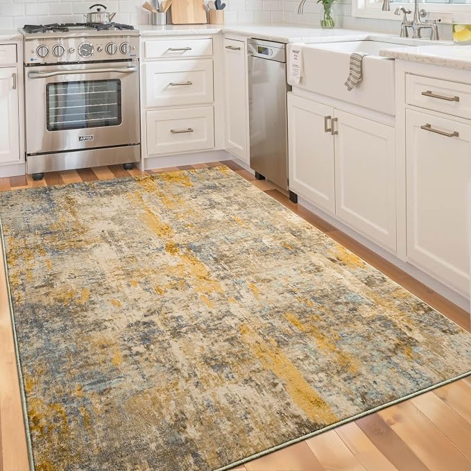 Entryway Rug 3x5 Beige Bedroom Area Rug Washable Non Slip Abstract Boho Rugs