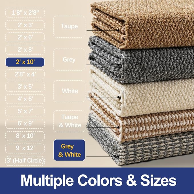 Faux Jute Hallway Runner Rug 2'x10', Washable & Non-Slip, No Odor. Farmhouse