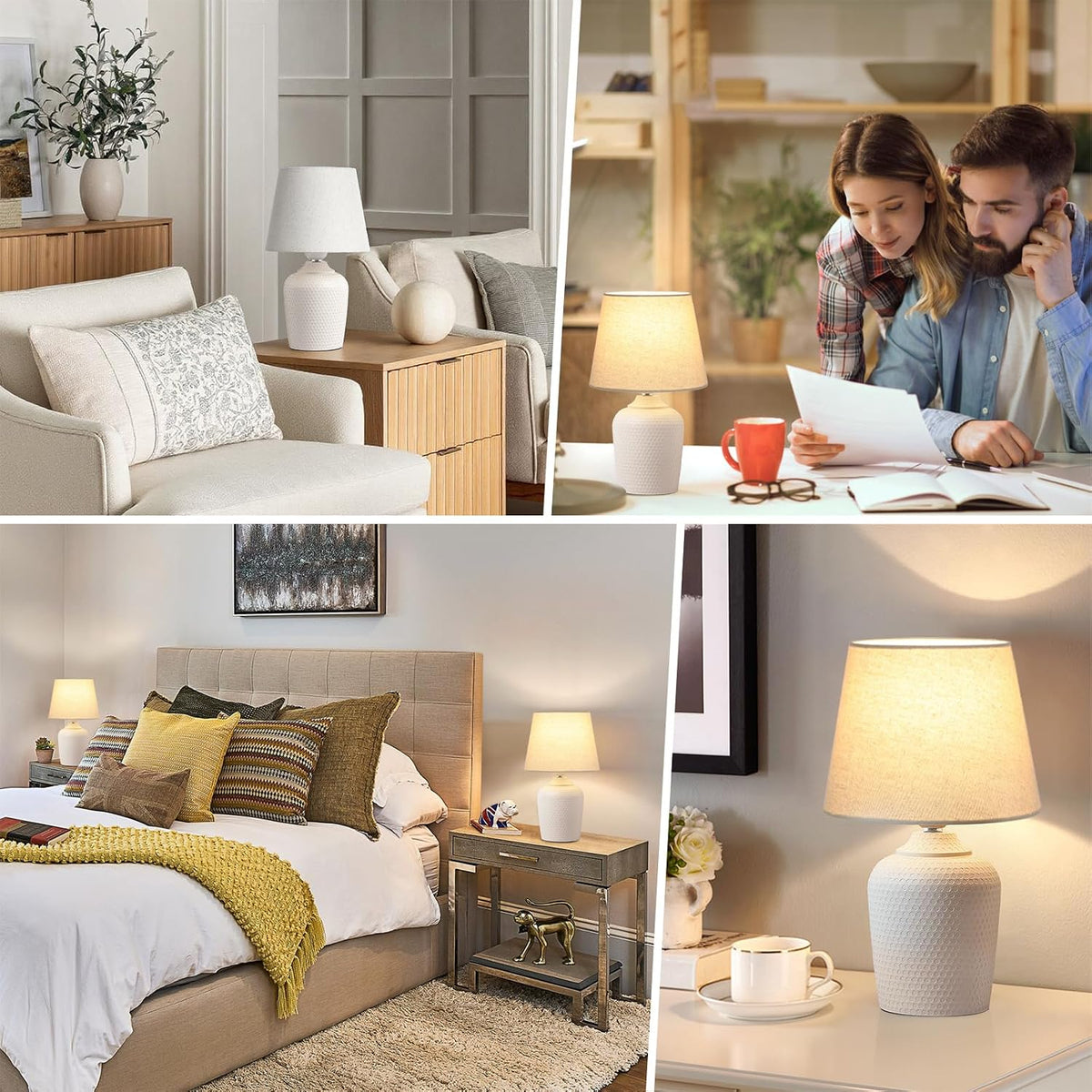 11.8’’ Small Table Lamps Set of 2 for Bedroom Kid’s Room, Beige & Cream