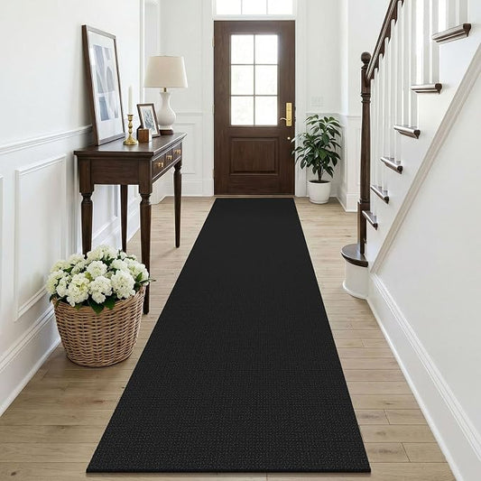 KOZYFLY Black Runners Rugs for Hallway 2.5'x10', Washable Runner Rug, Woven Non