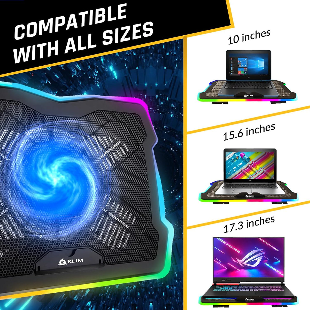 Ultimate RGB Laptop Cooling Pad with LED Rim, USB Powered, Up to 17 Inch