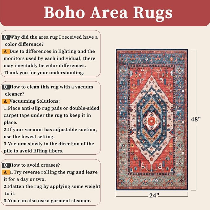 SERISSA 2x4 Boho Rugs for Entryway, Washable Non-Slip Kitchen Runner Rug