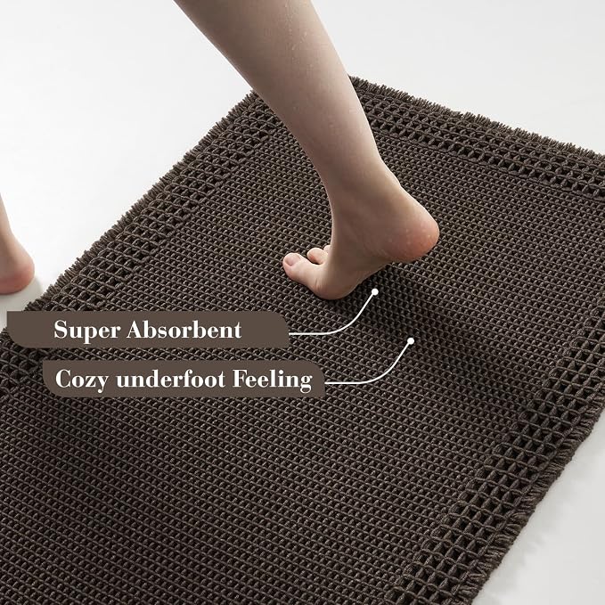 RESARE Waffle Bathroom Runner Rugs, Super Absorbent Bath Mat Non Slip Washable