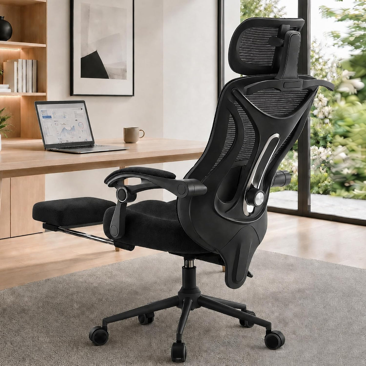 CYKOV Ergonomic Office Chair with Footrest, Reclining Mesh Back, 350 Lbs (Ink Black)