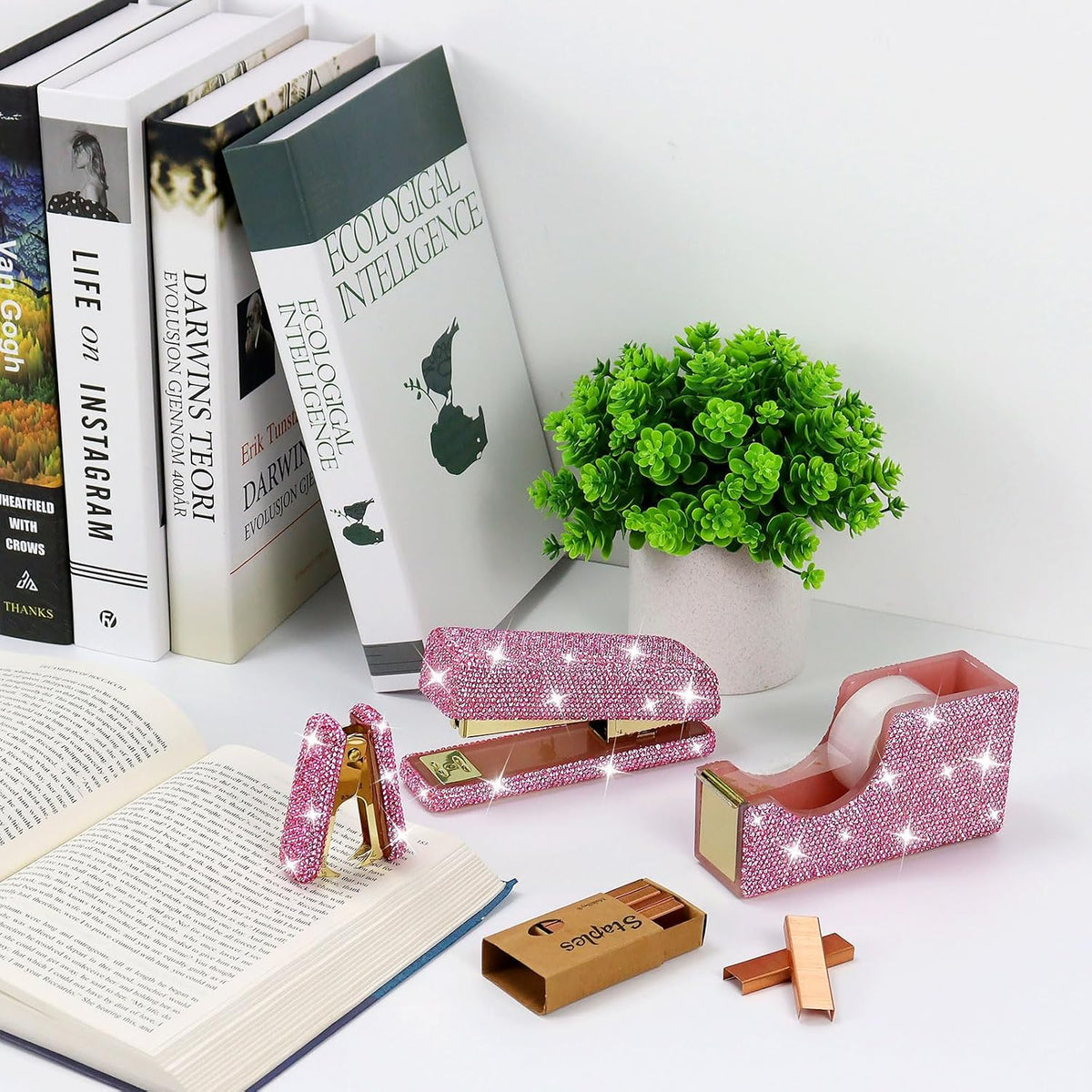 MultiBey Bling Desk Organizer: Stapler, Tape Dispenser, Staple Puller