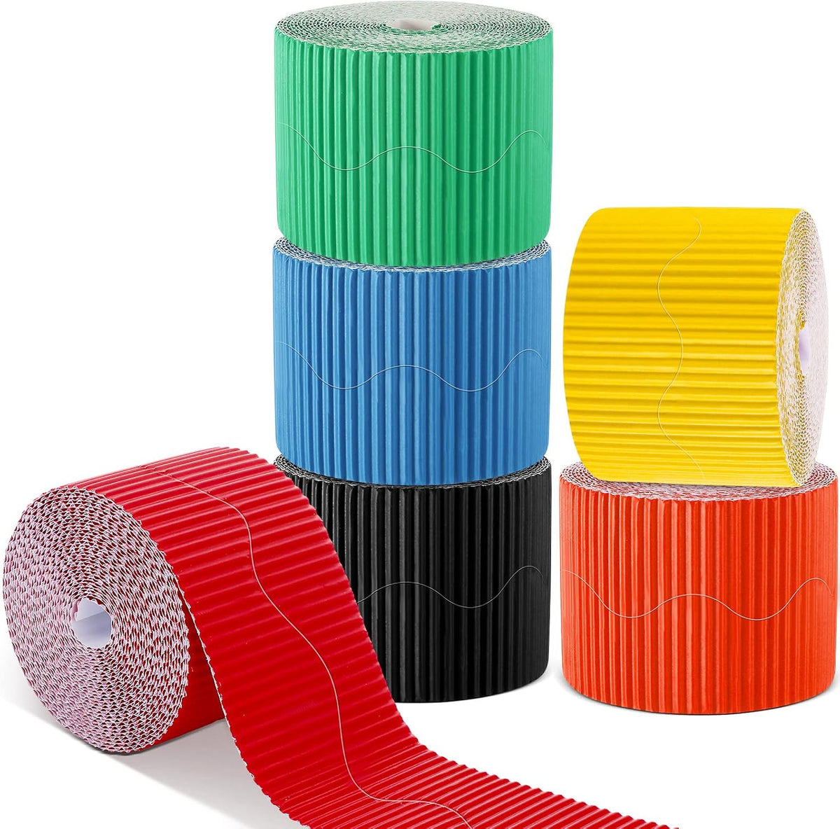 Harloon 6 Pcs 300ft Bulletin Board Borders Bulk Classroom Scalloped Borders Poster Cork Bulletin Board Trim Decor for 100 Day of School Teacher Students Supplies, 6 Colors