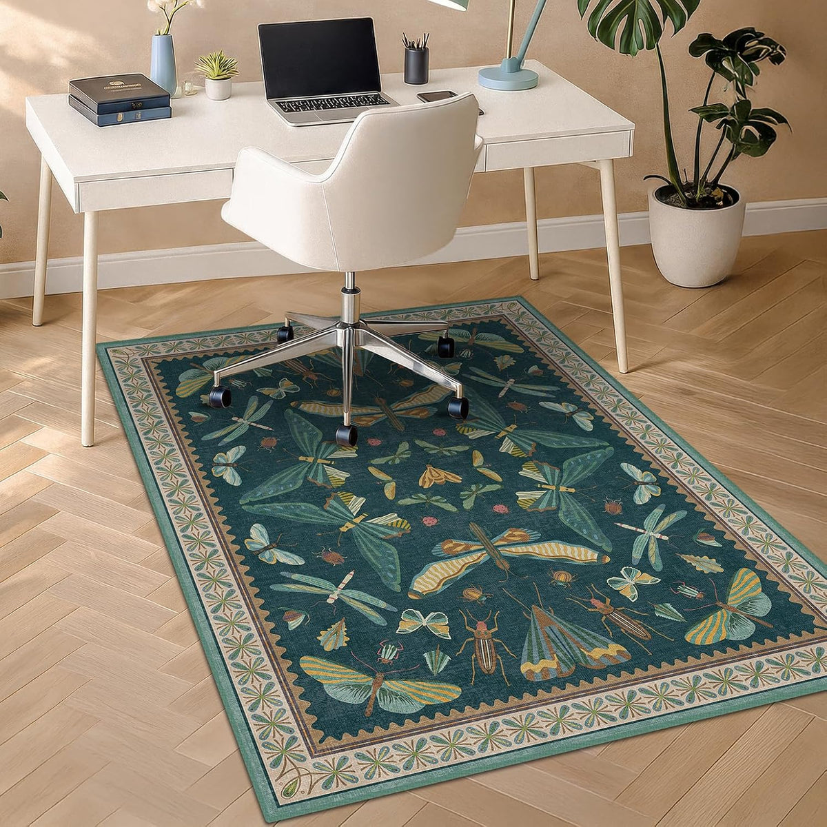 JTJ Teal Office Chair Mat for Hardwood Floor, 36" x 48" Insect Rug