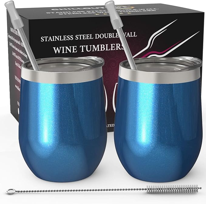 CHILLOUT LIFE 12 oz Stainless Steel Wine Tumblers 2 Pack