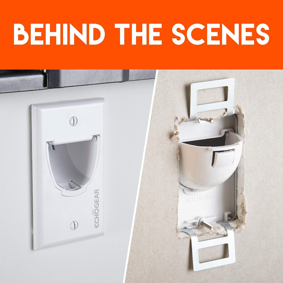 ECHOGEAR White in Wall Cable Hider - 2 Pack Single Gang Pass Through Pair with Drywall Brackets Included - Manage & Conceal 8 Low Voltage Cords - Quick Install with Cutting Template