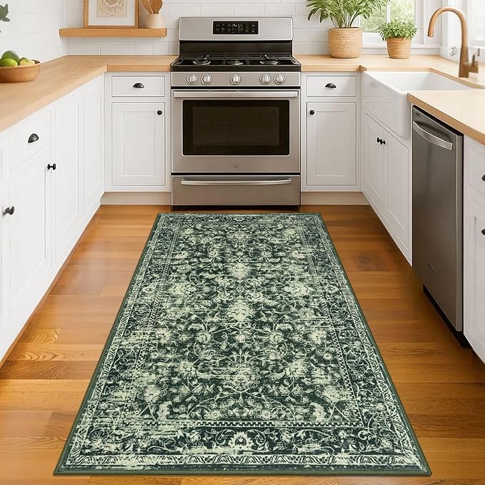 KILOCOCO Area Rug 3x5 Entryway Rug Washable Printed Vintage Floral Rubber