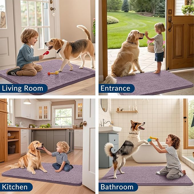 Smiry Dog Door Mat for Muddy Paws 30x20, Absorbent Dirt Trapper, Non-Slip