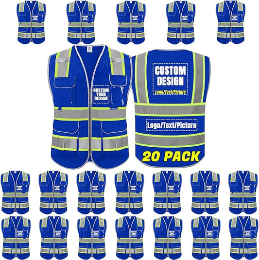 BeautyWill Custom Logo 10 Pockets Safety Vest Class2 ANSI Certified High Visibility Reflective Vest