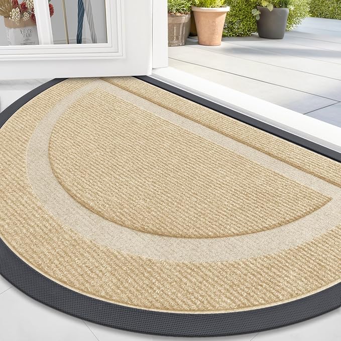 OLANLY Half Circle Door Mat Indoor Outdoor Entrance Welcome, Waterproof