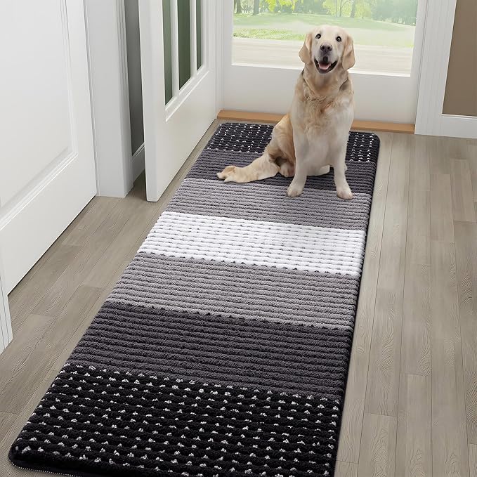 Kitinjoy Indoor Outdoor Door Mat, 59x20 Non-Slip Absorbent Dirt Trapper