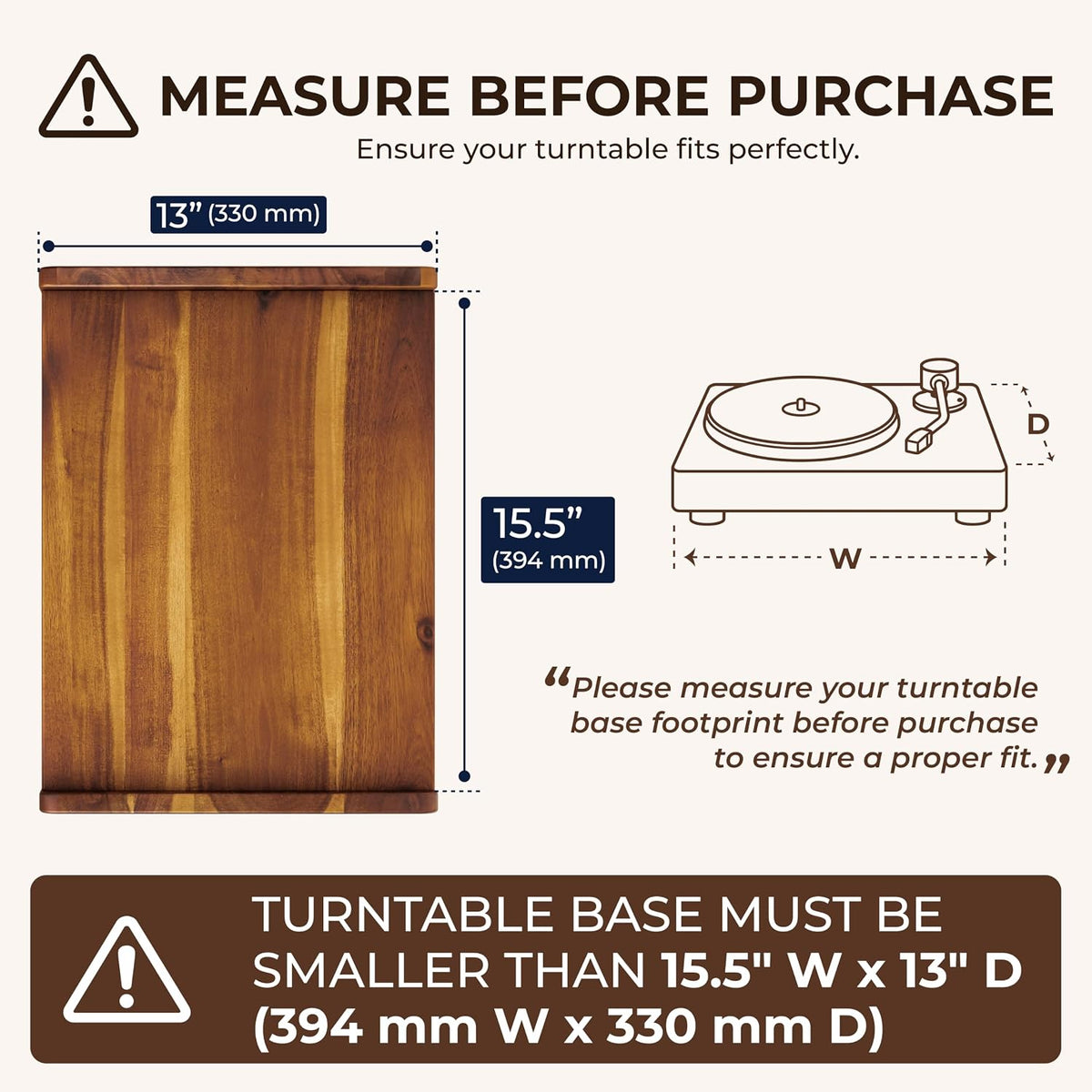Wooden LP Record Player Stand, 3-Tier Turntable Stand Cabinet Holds up to 100 Albums, Metal Record Storage Holder and Organizer Table, Mid-Century Modern Record Player Holder for Living Room & Bedroom