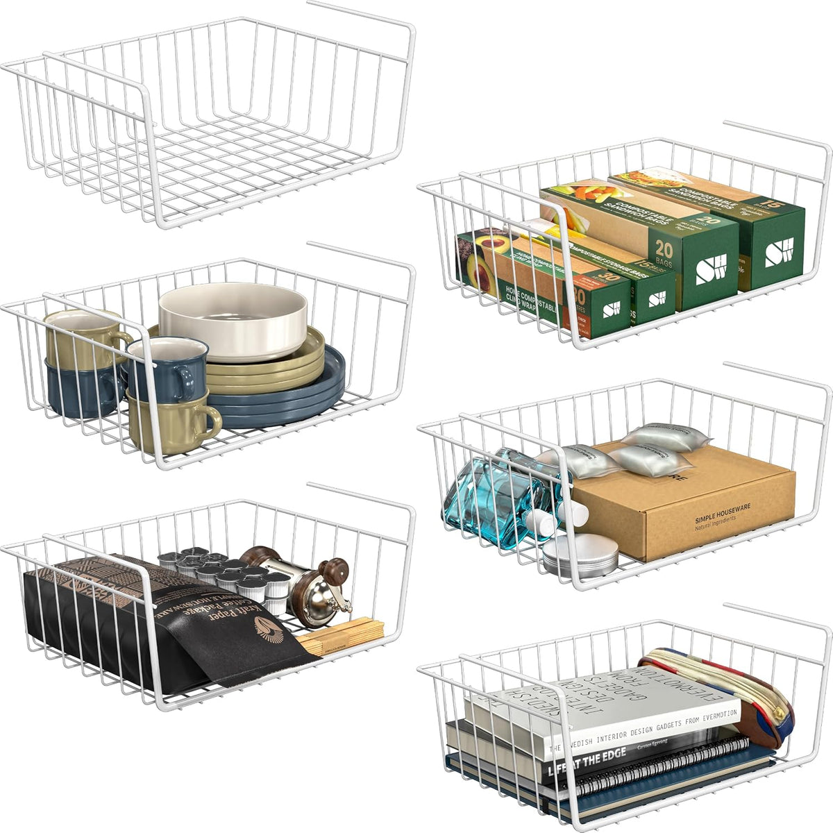 Simple Houseware 6PK Under Shelf Basket, White