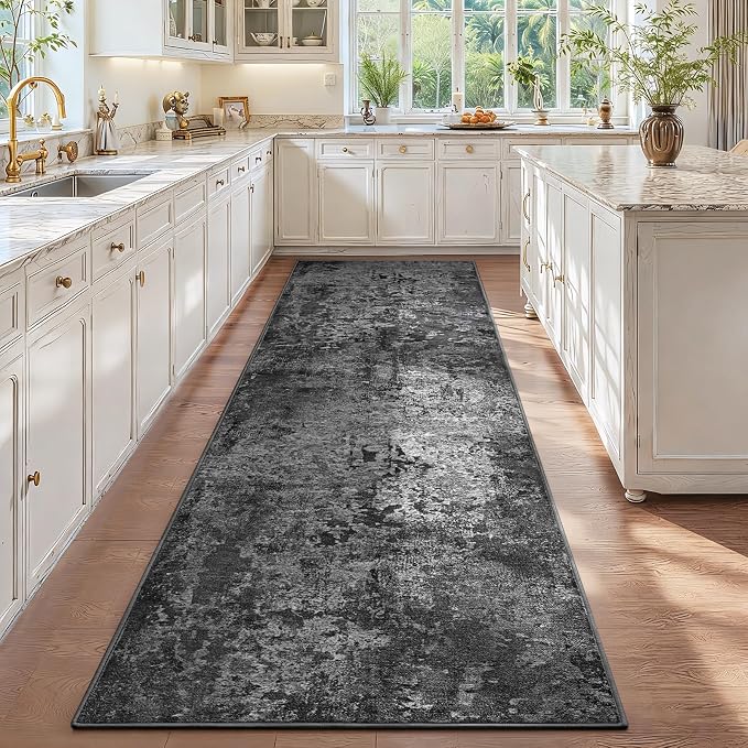 3x10 Black Rug Runners for Hallways Kitchen Runner Rug Non Slip Washable Black