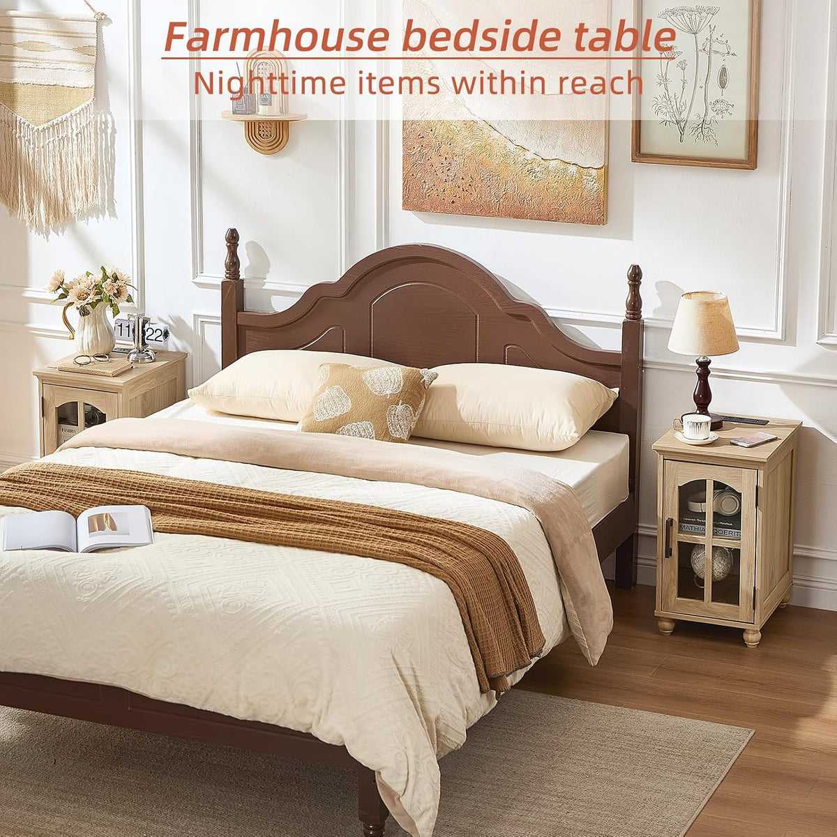 RWYHG Narrow Side Table, Farmhouse Nightstand with Charging Station