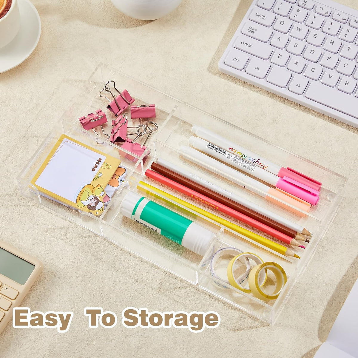 Briwooody 2 Pcs Acrylic Drawer Organizer, 11 x 6 x 1.38'', 6 Compartments