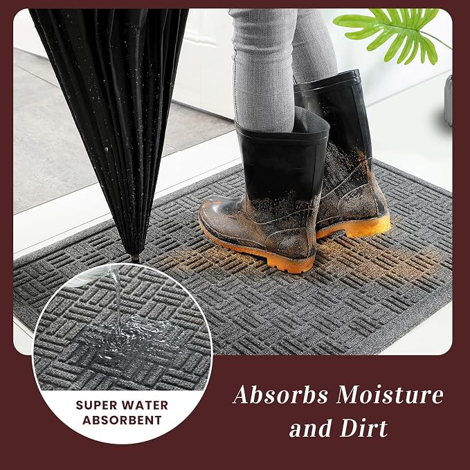 Mibao Front Door Mat Indoor Outdoor Entrance, Dirt Trapping Waterproof