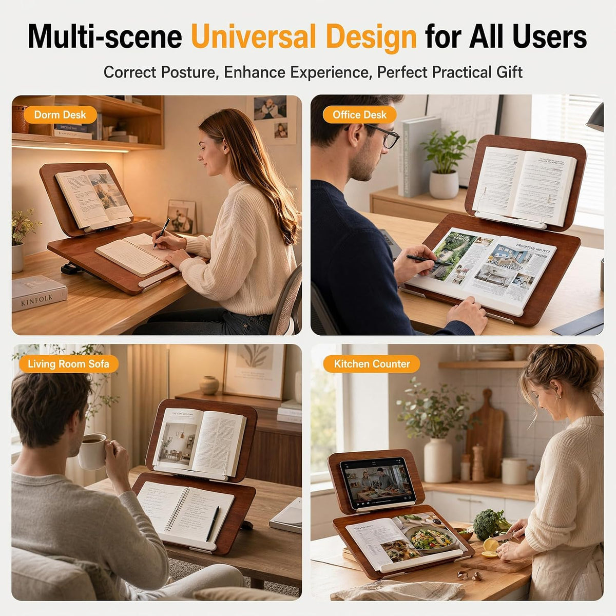 20" x 14" Bamboo Slant Writing Board, Double-Layer Book Stand with 13 Angles, Hands-Free Desk Reading Holder for Students & Office