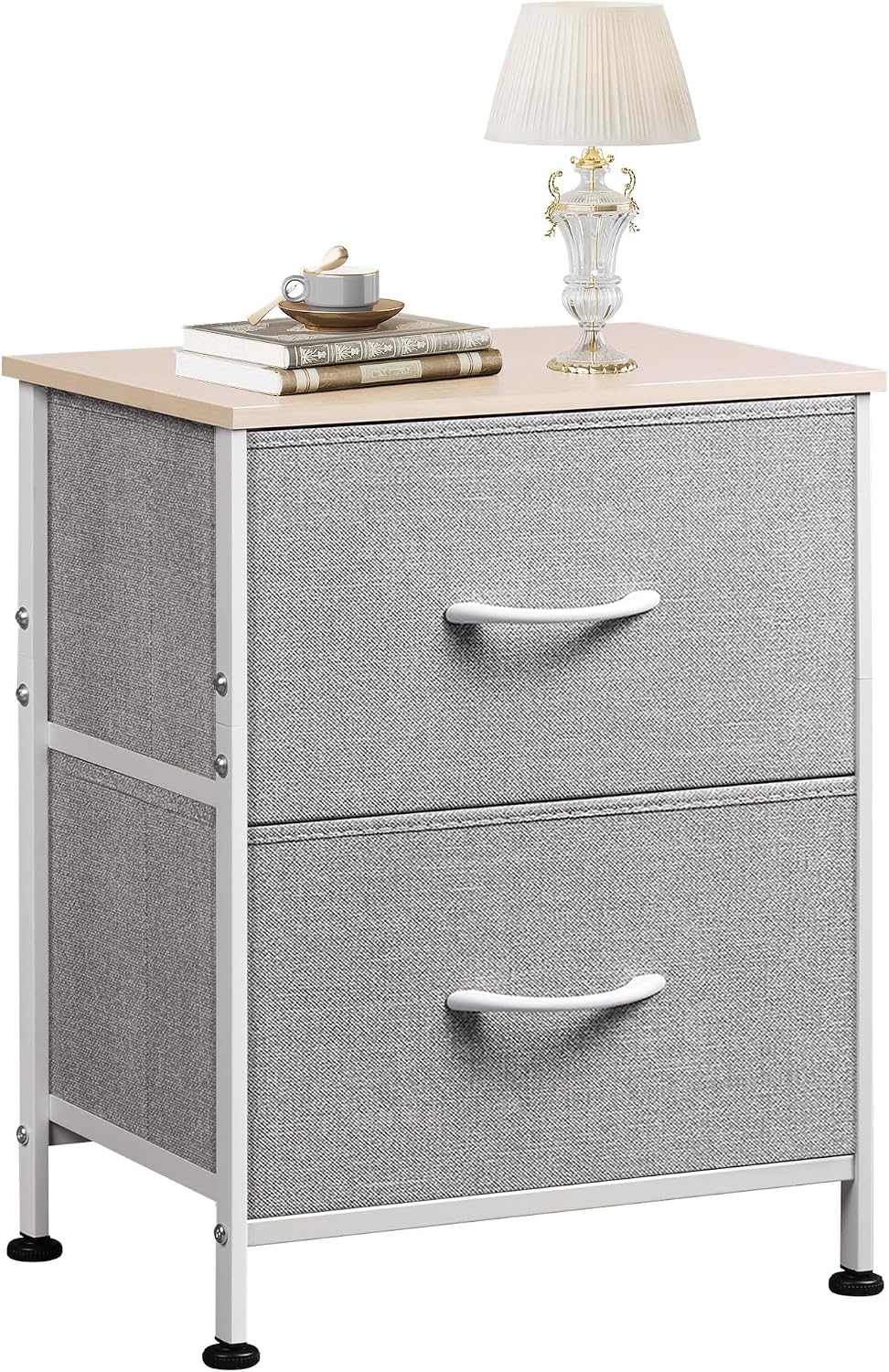 WLIVE Night Stand, Gray Nightstand with 2 Fabric Drawers, Small Dresser for Bedroom, Closet, College Dorm, End Table Side Furniture, Wood Top, Light Grey
